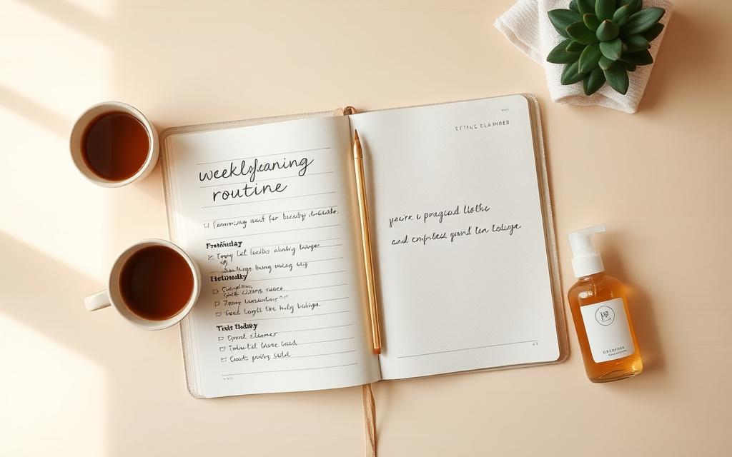 Notebook planning a weekly cleaning routine