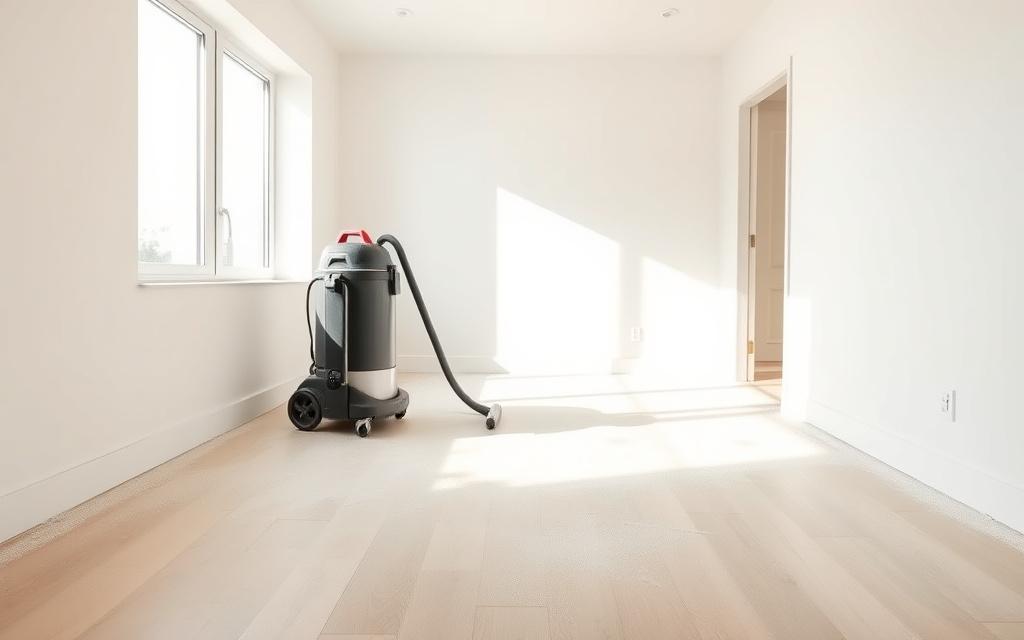 Post-renovation cleanup in a freshly painted apartment